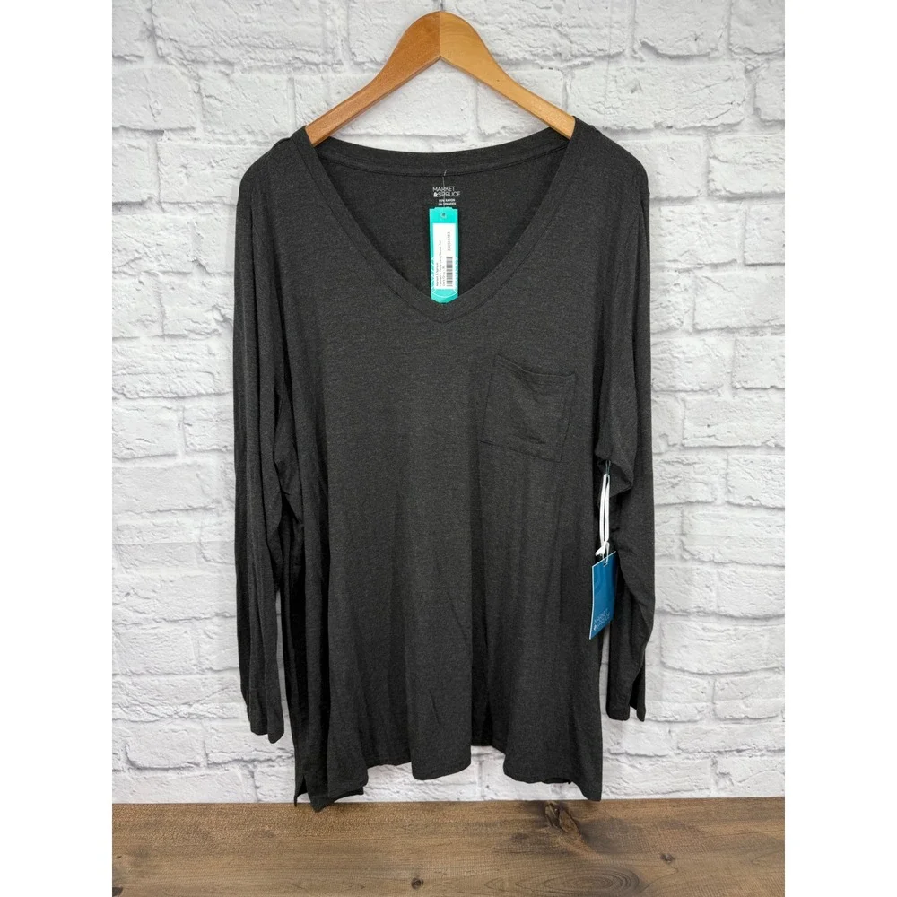 Market & Spruce Hannah VNeck Long Sleeve Tee Grey 3X Plus Size Rayon Spandex - Picture 1 of 8